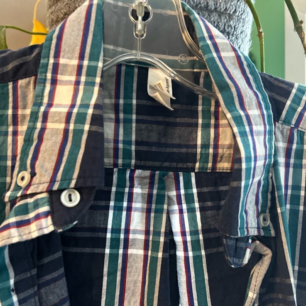American Apparel Plaid Button Up Shirt Mens Small Blue Green Short Sleeve Cotton - Picture 13 of 16